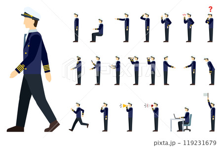 フラットイラスト：船員サイド（冬服） 119231679