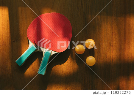 Two ping pong rackets on table Two ping pong rackets on table 119232276