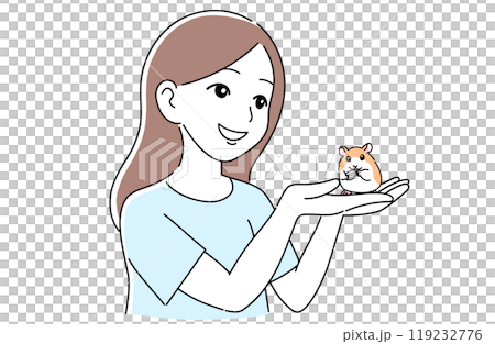 Woman holding a hamster in her hand Woman holding a hamster in her hand 119232776