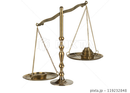 Bronze traditional balance scale with weights isolated on white Bronze traditional balance scale with weights isolated on white 119232848