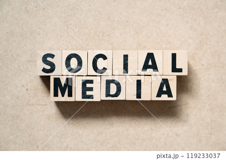 Alphabet letter block in word social media on wood background Alphabet letter block in word social media on wood background 119233037