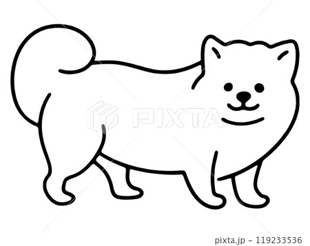 ふわふわの長毛種の犬の手描き線画イラスト 透過背景の切り抜きの