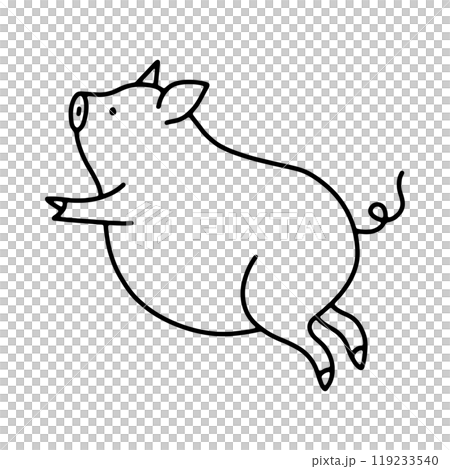 手繪線條畫一隻胖小豬的插圖，在透明背景上剪下 119233540