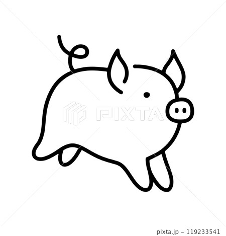 豚のシンプルな手描き線画イラスト　透過背景の切り抜き 119233541
