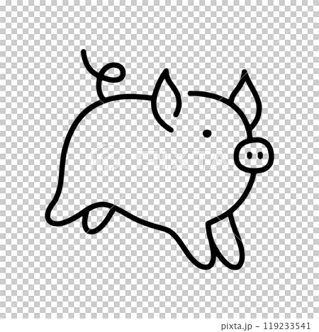 簡單的手繪線條畫豬插圖，透明背景的切口 119233541