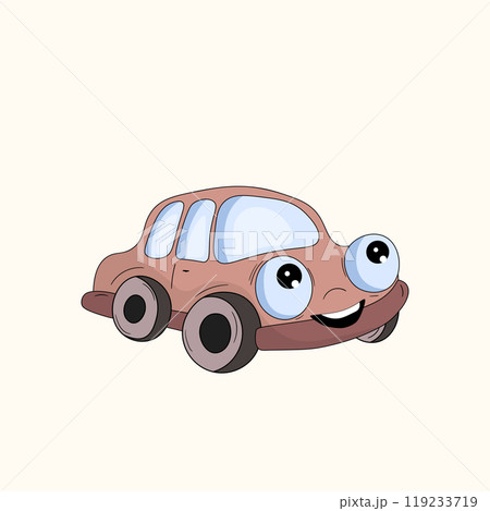 Cute car, kids toy. Cartoot transport. Retro automobile isolated on white background. Vector illustration. Doodle style. Design for baby print, invitation, poster, card 119233719