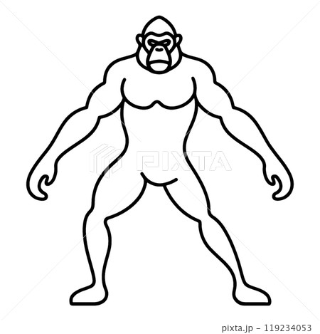 ゴリラのシンプルでシュールな線画イラスト　透過背景の切り抜き 119234053