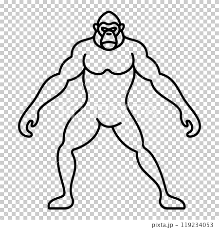 ゴリラのシンプルでシュールな線画イラスト　透過背景の切り抜き 119234053