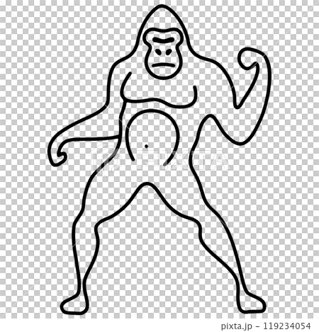 Simple and surreal line drawing of a gorilla, cut out on transparent background Simple and surreal line drawing of a gorilla, cut out on transparent background 119234054