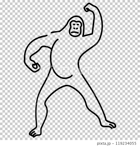大猩猩的簡單超現實的線條畫插圖，透明背景上的切口 119234055