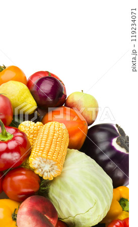 vegetables and fruits isolated on a white background. There is free space for text. Vertical photo. vegetables and fruits isolated on a white background. There is free space for text. Vertical photo. 119234071