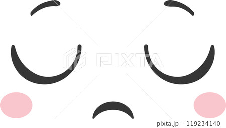 This illustration features a minimalistic sad face with closed eyes and pink cheeks set against a plain white backdrop conveying a feeling of disappointment and cuteness This illustration features a minimalistic sad face with closed eyes and pink cheeks set against a plain white backdrop conveying a feeling of disappointment and cuteness 119234140