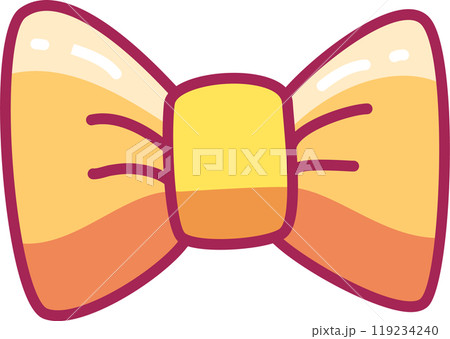 A vibrant cartoon style bow tie showcases a yellow center with orange gradient ends. This fun accessory is perfect for festive events or playful outfits 119234240