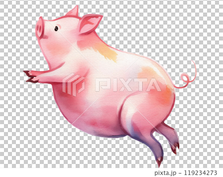 粉紅色小豬的彩色插圖，透明背景的切口 119234273