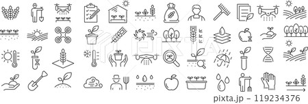 ベクターでモノクロの農業に関する線画アイコンセット 119234376