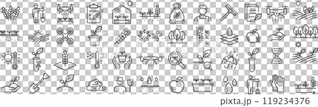 ベクターでモノクロの農業に関する線画アイコンセット 119234376