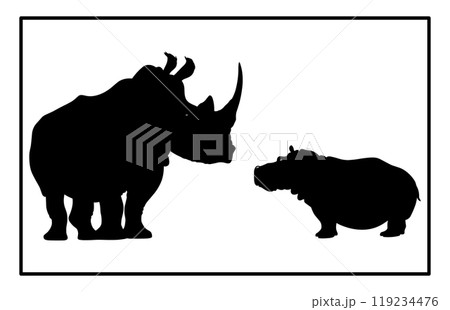 Silhouette of rhinos and baby rhinoceros, Hippo Illustration, Minimalist Logo Silhouette of rhinos and baby rhinoceros, Hippo Illustration, Minimalist Logo 119234476