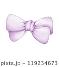 Watercolor purple ribbon bow illustration for valentine, christmas, birthday, nursery, baby shower decorations and celebration on white background. 119234673