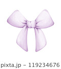 Watercolor pastel bow. Hand drawn illustration isolated on white background. Cute girly accessory for  birthday, nursery decorations.Isolated on white background. 119234676