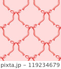 Watercolor seamless pattern red bows. Watercolor red ribbon bow illustration for valentine, christmas, birthday, nursery. Aesthetic watercolor illustration.  For fabric, packaging paper, scrapbooking. 119234679