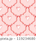 Watercolor seamless pattern red bows. Watercolor red ribbon bow illustration for valentine, christmas, birthday, nursery. Aesthetic watercolor illustration.  For fabric, packaging paper, scrapbooking. 119234680