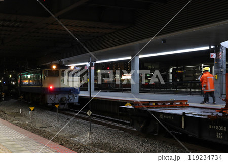 山陽本線岡山地区を行くレール輸送列車（EF65形電気機関車） 119234734