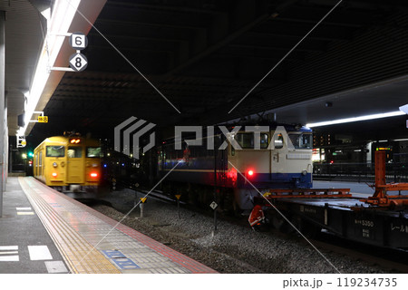 山陽本線岡山地区を行くレール輸送列車（EF65形電気機関車） 119234735