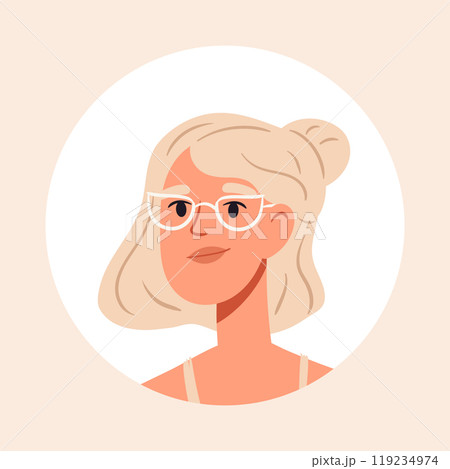Beautiful girl avatar. Woman portrait, stunning woman face, young lady flat vector illustration. Cute female character portrait 119234974