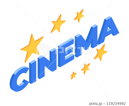 Isometric cinema lettering. Movie theatre, film distribution concept 3d vector illustration. Cinema movie inscription 119234992