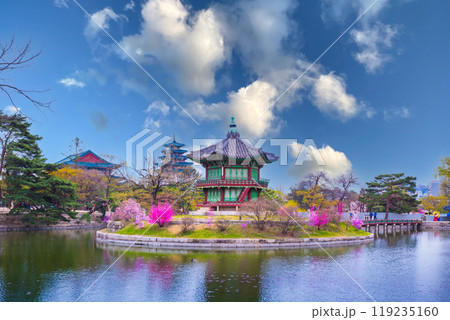 Gyeongbokgung palace in spring time in seoul city of korea, south korea. Gyeongbokgung palace in spring time in seoul city of korea, south korea. 119235160