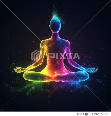 Glowing human in lotus yoga pose 119235248