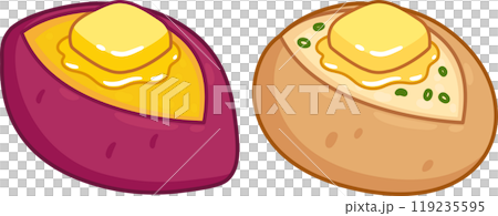 Baked potato and sweet potato with butter 119235595