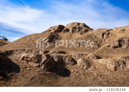 Ancient Penjikent ruins aerial panoramic view, Tajikistan Ancient Penjikent ruins aerial panoramic view, Tajikistan 119236336
