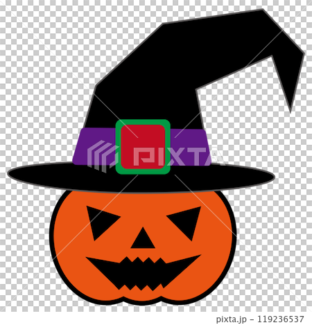 Halloween Jack-o'-Lantern wearing a witch's hat Halloween Jack-o'-Lantern wearing a witch's hat 119236537