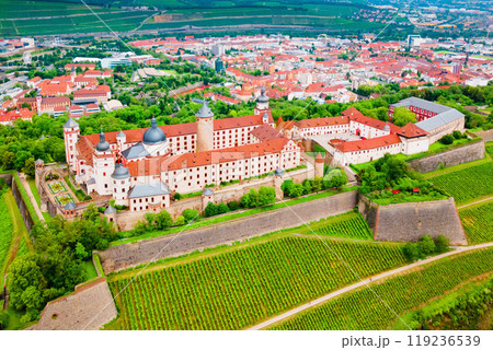 Marienberg Fortress aerial view in Wurzburg city Marienberg Fortress aerial view in Wurzburg city 119236539