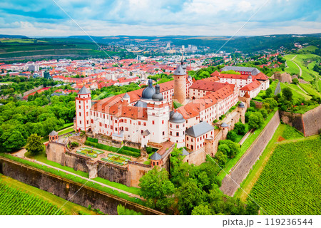 Marienberg Fortress aerial view in Wurzburg city 119236544