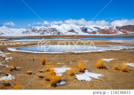 Shorkul lake and Pamir mountains near Murghab town, Tajikistan Shorkul lake and Pamir mountains near Murghab town, Tajikistan 119236633