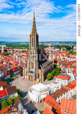 Ulm Minster Church aerial panoramic view, Germany 119236654