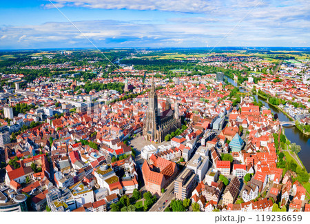 Ulm Minster Church aerial panoramic view, Germany 119236659