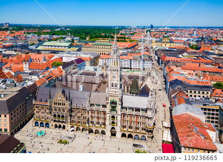 Marienplatz aerial panoramic view in Munich city, Germany 119236665
