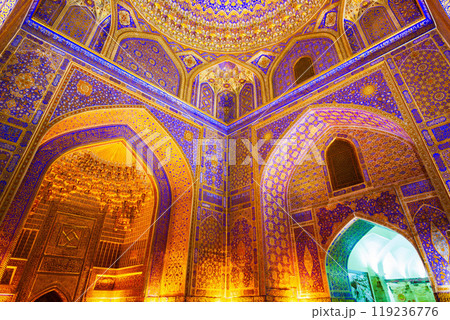 Registan mosaic pattern design background, Samarkand Registan mosaic pattern design background, Samarkand 119236776