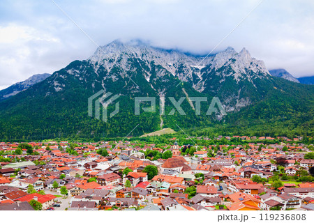 Mittenwald town aerial panoramic view, Germany 119236808
