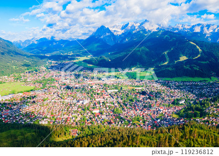 Garmisch-partenkirchen town aerial panoramic view, Germany 119236812