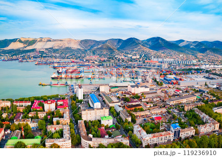 Novorossiysk city aerial panoramic view 119236910