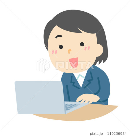 楽しくパソコンで作業している女性の塗りイラスト 楽しくパソコンで作業している女性の塗りイラスト 119236984