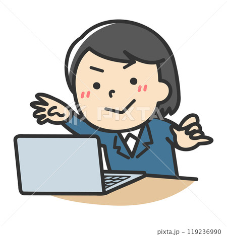 パソコンでバリバリ作業している女性のイラスト パソコンでバリバリ作業している女性のイラスト 119236990