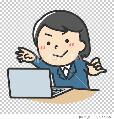 パソコンでバリバリ作業している女性のイラスト パソコンでバリバリ作業している女性のイラスト 119236990
