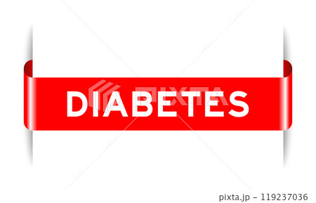 Red color inserted label banner with word diabetes on white background 119237036