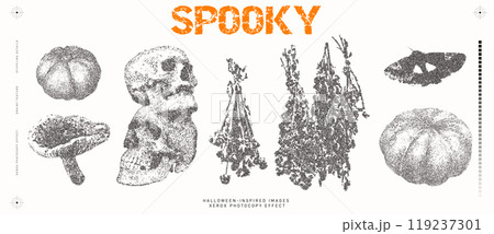 Halloween vector illustration collection. Trendy stippling photocopy effect Halloween vector illustration collection. Trendy stippling photocopy effect 119237301