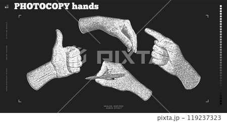 Set of stippling images of hands. Retro style illustration Set of stippling images of hands. Retro style illustration 119237323